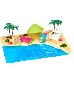 DecoSet® Beach Chair and Umbrella Tropical Beach Cake Decoration, 6 Piece Cake Topper Set, Palm Trees, Deck Chair, Beach Umbrella, Sand Castle and Bucket, Food Safe, Beach Chair & Umbrella DecoSet 24 61J C301VjS 2
