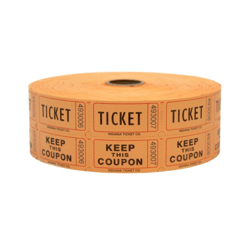 Catalog 3 Indiana Ticket CO. 2,000 Orange Raffle Tickets Double Roll, 50/50 Raffle Tickets, Tickets for Events, Carnivals, Door Prizes, Drinks and More (2,000, Orange)