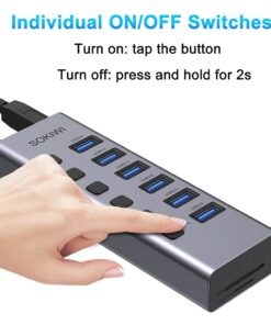 Powered USB Hub, 8-Port USB Hub 3.0 with SD/TF Card Readers, USB 3.0 Port Hub with Individual On/Off Switches and 5V/4A Power Adapter, USB C Hub Splitter for Laptop 8 IN 1 14 61J24YKiYVL