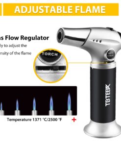 TBTEEK Butane Torch, Kitchen Torch Cooking Torch with Safety Lock & Adjustable Flame for Cooking, BBQ, Baking, Brulee, Creme, DIY Soldering(Butane Not Included) Silver 29 61J6NOKb6NL 1