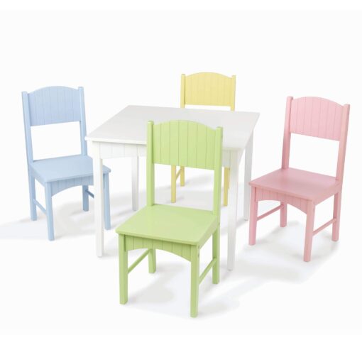 KidKraft Nantucket Kid's Wooden Table & 4 Chairs Set with Wainscoting Detail, Pastel, Gift for Ages 3-8 Classic