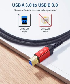 Alternative view of JSAUX USB B 3.0 Cable, USB-A Male to USB-B 3.0 Male (6.6ft/2M) USB 3.0 Type B Upstream Cord Nylon Braided Compatible with Docking Station, External Hard Drivers, Scanner, Printer and More(Black) 2m Black