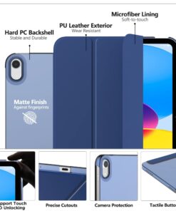 MoKo Case for iPad 10th Generation 10.9 inch 2022, Slim Stand Protective Cover with Hard PC Translucent Back Shell Cover for iPad 10th Gen 2022, Support Touch ID, Auto Wake/Sleep, Navy Blue 27 61J7e6PNToL