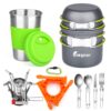 Bisgear Camping Cookware Portable Backpacking Stove Canister Stand Tripod Stainless Steel Cup Flatware Mess Kit - Camping Pot and Pans Cooking Set - Camping Gear Must Haves 12 pcs(Green) 13 61J8xzGP3jL