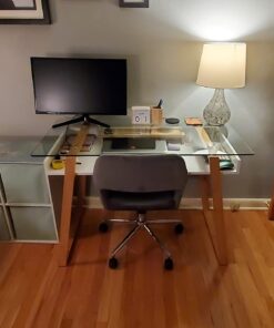 bonVIVO Massimo Small Desk - 43 Inch, Modern Computer Desk for Small Spaces, Living Room, Office and Bedroom - Study Table w/Glass Top and Shelf Space - White White/Glass 43" Desk 43 61JBDIbe2L