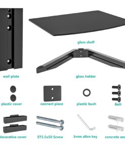 WALI Floating Entertainment Center Shelves, Holds Up to 17.6lbs, TV Shelf with Strengthened Tempered Glasses for DVD Players, Cable Boxes, Games Consoles, TV Accessories (CS201B), 1 Shelf, Black 1-Shelf 26 61JBzWS eSL