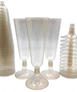 Alternative view of Oojami 140 pc Plastic Classicware Glass Like Champagne Wedding Parties Toasting Flutes Party Cocktail Cups (Gold Glitter) Gold Glitter