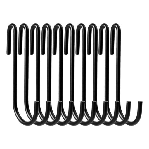 Vdomus Hanging Pot Rack - S-Shaped Shelf Pots and Pans Hanger - Heavy Duty Wall Mount Kitchen Utensil Holder - Kitchenware Organizer Racks for Storage - 17 lbs. Strong Grip Hooks - Set of 10 Black