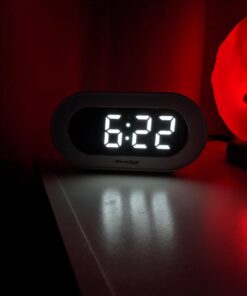 REACHER Small LED Digital Alarm Clock with Snooze, Simple to Operate, Full Range Brightness Dimmer, Adjustable Alarm Volume, Outlet Powered Compact Clock for Bedrooms, Bedside, Desk, Shelf(White) White Digit 32 61JFZPWzTPL