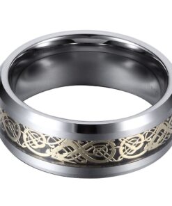 L-Ring 8MM Men's Tungsten Wedding Ring Gold Plated Celtic Dragon Inlay Polished Beveled Edge, Size 7-14 7 61JFs6232vL