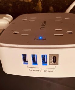 6 Ft Surge Protector Power Strip - 8 Widely Outlets with 4 USB Ports, 3 Side Outlet Extender with 6 Feet Extension Cord, Flat Plug, Wall Mount, Desk USB Charging Station, ETL,White 6 Ft 44 61JL1VWQ4YL