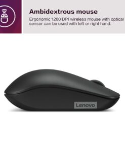 Lenovo 530 Wireless Mouse – Full Size Computer Mouse for PC, Laptop, Windows Computer - 2.4 GHz Nano USB Receiver - Ambidextrous Design - 12 Months Battery Life – Cordless Raven Black 12 61JLesxfwaL