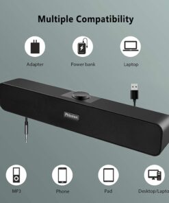 Computer Speakers with 3.5 mm Aux, Small PC Speakers Powered by USB, Wired USB Desktop Speaker, USB Soundbar for Monitor, Mini Stereo Speaker for PC, Tablets, Laptop, Tablets, Xbox, Plug and Play USB+3.5mm 23 61JQLFpmYzL