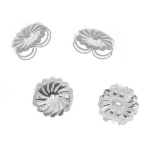 4-Piece Fancy Earring Backs Ear nuts, Large, Sterling Silver