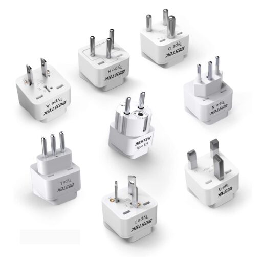 BESTEK Worldwide Travel Plug Adapter Set, Grounded Universal Power Plug Adapter for USA to US, EU, AU, UK, GE, HK and More- 8 Packs Worldwide 8-Pack