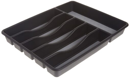 Rubbermaid No-Slip Large, Silverware Tray Organizer, Black with Gray