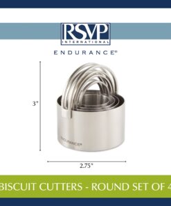 RSVP International Endurance Round Biscuit Cutters - Stainless Steel, Set of 4 | Nest for Easy Storage | For Cutting Thick or Thin Dough | Professional | High Handle Arch 23 61JXsybbpJL