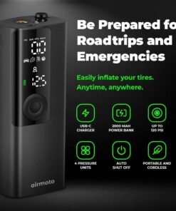 Airmoto Tire Inflator Portable Air Compressor/Pump for Car Tires w/Digital Tire Pressure Gauge - Air Compressor (120 PSI) - Motorcycle, Electric Bike Pump and Bicycle Pump w/LED Light 28 61JY9ElgjCL