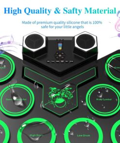Portable Electronic Drum Set, MAZAHEI 9 Pads Electric Drum Kit with Dual Build-in Speaker, Kick Pedals, Drum Sticks, Ideal Gifts for Kids Beginners, Birthday & Christmas Green 17 61Jfn6cRfL