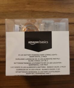 Amazon Basics 9ft 25 LED Fairy Lights, Battery Powered Outdoor String Lights for Bedroom, 2-pack (50 LEDs total), Warm White 25 LEDs, Fairy String - 2 pack 57 61Jgt9cDP2L