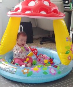 INTEX 57114EP Mushroom Baby Pool: Built-In Mushroom Shade – Soft Inflatable Floor – Durable Vinyl – Ages 1-3 – 40" x 35" 26 61JiMRAFiQL