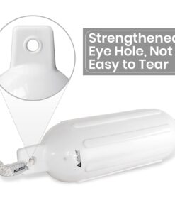 Leader Accessories Ribbed Twin Eyes Boat Fender Bumper Pack of 4 Includes 3/8'' Fender Lines and Pump to Inflate White 6.5*23 inch 12 61JjN3b6tiL