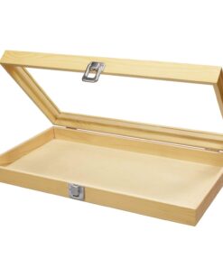 MOOCA Wooden Jewelry Display Case, Jewelry Organizer Case with Tempered Glass Top Lid & Removable Black Velvet Pad, Natural Wood Color 24 61JlpQ8vPzL