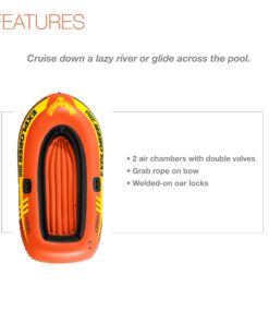 INTEX Explorer Inflatable Boat Series: Dual Air Chambers – Welded Oar Locks – Grab Handles – Bow Rope – Sporty Design Explorer 200 22 61JoALpsJnL