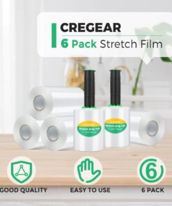 CREGEAR Stretch Wrap Film 6 Pack, Mini Clear Shrink Wrap (5"x1000Ft x80 Gauge) with 2 Reusable Handles, Industrial Stretch Plastic Wrap for Moving Wrapping Plastic Roll & Pallet Wrap,Total 6000 Ft 21 61Jod tbeEL