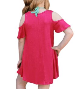 GRAPENT Girls Cold Shoulder Ruffled Short Sleeve Casual Loose Tunic Shirt Dress 8-9 Years Rose 7 61JqAVRhW5L