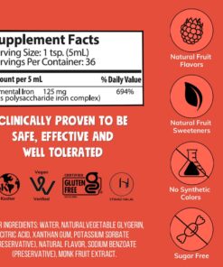 NovaFerrum Wow | 125 High Potency Liquid Iron Supplement | Liquid Iron for Adults | Iron Deficiency | 125mg of Iron Per 5mL Dose | Vegan Verified | Gluten Free Certified | Sugar Free 6 Fl Oz (Pack of 1) 15 61JrDRqe0NL
