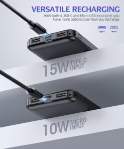 LOVELEDI Portable-Charger-Power-Bank - 2 Pack 15000mAh Dual USB Power Bank Output 5V3.1A Fast Charger Portable Charger Compatible with Smartphones and All USB Devices (Deep Black and White) Deep Black and White 10 61JrPkvQvKL