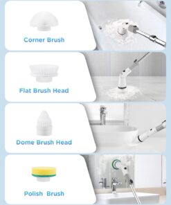 Electric Spin Scrubber, Cordless Power Brush Floor Scrubber with Adjustable Extension Arm and 4 Replaceable Bathroom Cleaning Brush Heads, Ideal for Tub, Tile, and Floor Cleaning White 30 61JrWBi9dOL