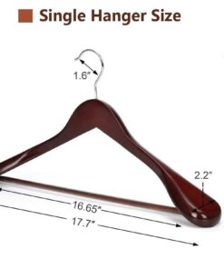 JS HANGER Wooden Suit Hangers, 6 Pack Extra-Wide Shoulder Wood Coat Hangers with Non Slip Pant Bar, Extra Smooth and Splinter Free Walnut Finish 17 61Js0BYUlJL