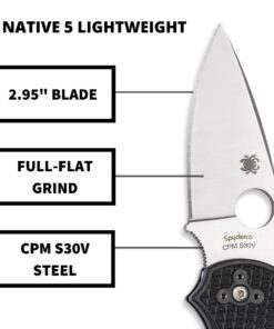 Spyderco Native 5 Lightweight Signature Knife with 2.95" CPM S30V Steel Blade and Black FRN Handle - PlainEdge - C41PBK5 25 61JzZkOmfvL