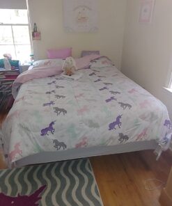 Amazon Basics Kid's Easy Care Microfiber Bed-in-a-Bag 7-Piece Bedding Set, Full/Queen, Purple Unicorns, Solid & Printed 35 61K34IrWtzL 4