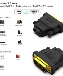 BENFEI DVI to HDMI, Bidirectional DVI (DVI-D) to HDMI Male to Female Adapter with Gold-Plated Cord 2 Pack Adapter DVI M to HDMI F 25 61K7BeQoVvL