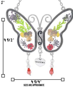 Grandma Butterfly Suncatcher with Pressed Flower Wings and Heart Charm - Hanging Height 8" 1 15 61KD20tPULL