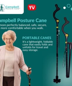 Campbell Posture Cane for Men & Women - Walking Canes for Seniors, Folding Cane, Walking Stick Made w/Heavy-Duty Aluminum, Ergonomic Campbell Handle, Rubber Traction Tip, Elderly Assistance Products 18 61KLu2Yb0hL