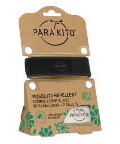 PARA'KITO Mosquito Insect & Bug Protection Wristband - Mosquito Stickers, Bug Spray Alternative Essentials for Beach, Camping, Desert Hiking, Christmas Bonfires - Natural Essential Oils (Black) Black 15 61KP6DpU4vL