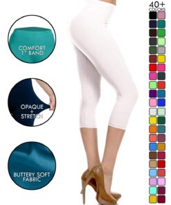 Leggings Depot Women's High Waist Leggings Soft 1” Waistband Solid Leggings Pants - Regular, Plus, 1X3X, 3X5X Capri Length One Size Plus White 8 61KPiCAye6L