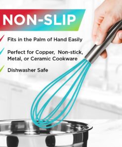 Silicone Whisk Set of 3 - Silicone Whisks for Cooking Non-Scratch - Silicone Whisk Set - Hand Whisk - Wisk - Metal Whisk - Small Whisk - Mini Whisk - Stainless Steel Whisk Multicolor 22 61KXJy6u9L