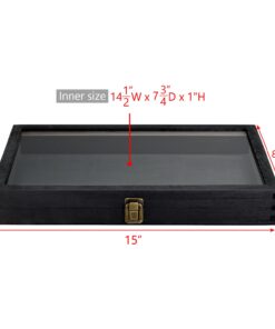 MOOCA Wood Tempered Glass Top Jewelry Display Case Accessories Storage Box with Metal Clasp, Wooden Jewelry Tray for Collectibles, Home Organization, Black 8 61KfVxqFQdL