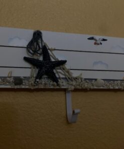 MyGift 13.4 Inch Wall Mounted Wood Nautical Theme Coat Rack with 3 Hooks and Decorative White Sand, Starfish, Seagull and Seashells Design 23 61KgwqBjn3L
