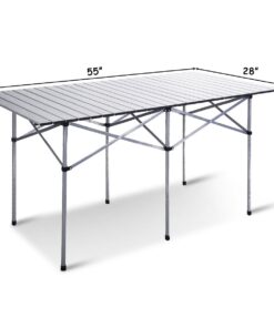 Giantex Folding Camping Table, Portable Picnic Table, Aluminium Patio Table, Roll Up Tabletop with Carrying Bag, Outdoor Compact Table for Hiking, BBQ, Party, 55" Lx28 Wx28 H 55"LX28"WX28"H with Rolled Up Tabletop 11 61KhBoS GOL