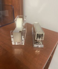 OfficeGoods Acrylic Tape Dispenser - Beautiful Modern Accessory for The Stylish Desk at Home, The Office, or School - Holds Standard, Large & Extra-Large Tape Rolls - Silver 21 61KmgfTlK6L