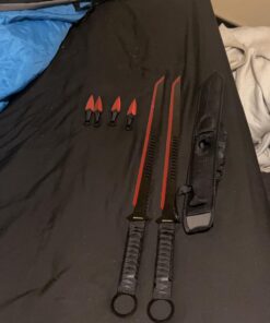 Wartech K1020-65-RD 440 Stainless Steel Full Tang Blade Ninja Hunting Machete Sword with Throwing Knives (2 Piece), 27", Red 9 61Ko3WDKakL