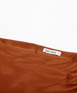 Alternative view of GRACE KARIN Womens Elegant Ruched Skirts Satin Knee Length Slim Fit Business Skirt Small Brown