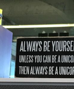 Primitives by Kathy Chevron Trimmed Box Sign,Wood, Paper, 3" x 5", Be A Unicorn 1 21 61KrorPNPGL