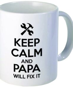 Funny "Keep calm and Papa will fix it", 11OZ Coffee Mug Novelty, Office, Job. By Aviento